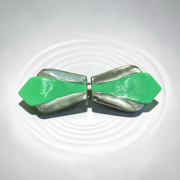 Neon Jade Green Art Deco Glass Buckle Chrome Streamline Gatsby Glam 1920s